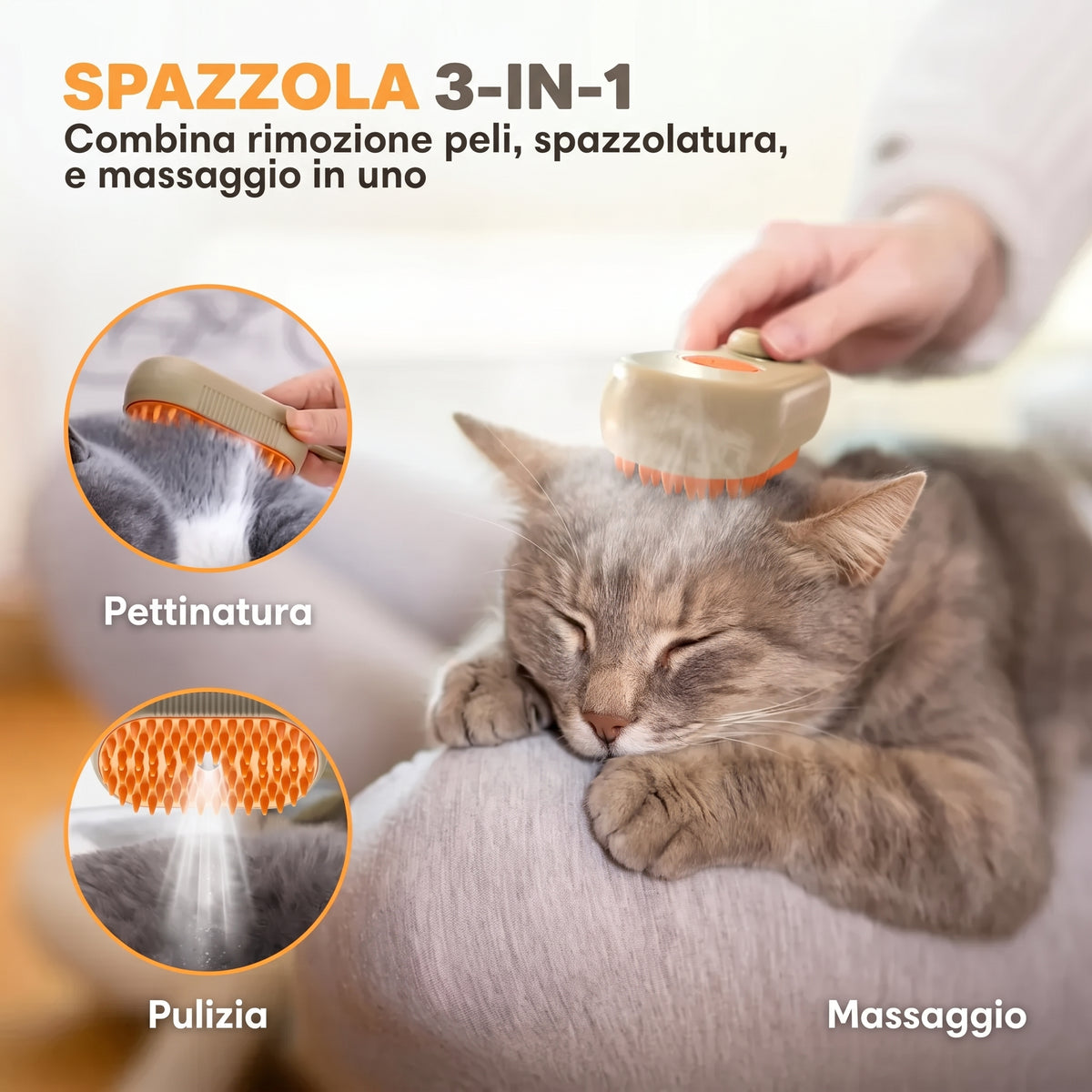 PurrMist™ - La Spazzola a Vapore per una Cura Completa del Pelo