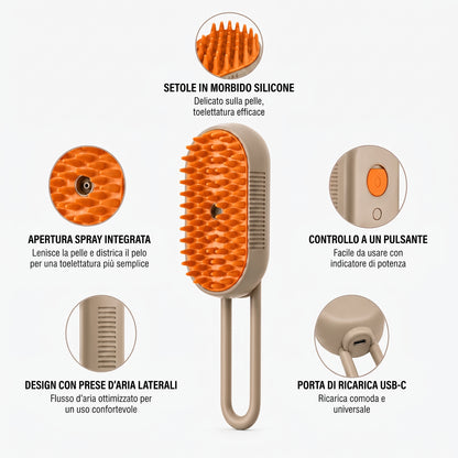 PurrMist™ - La Spazzola a Vapore per una Cura Completa del Pelo